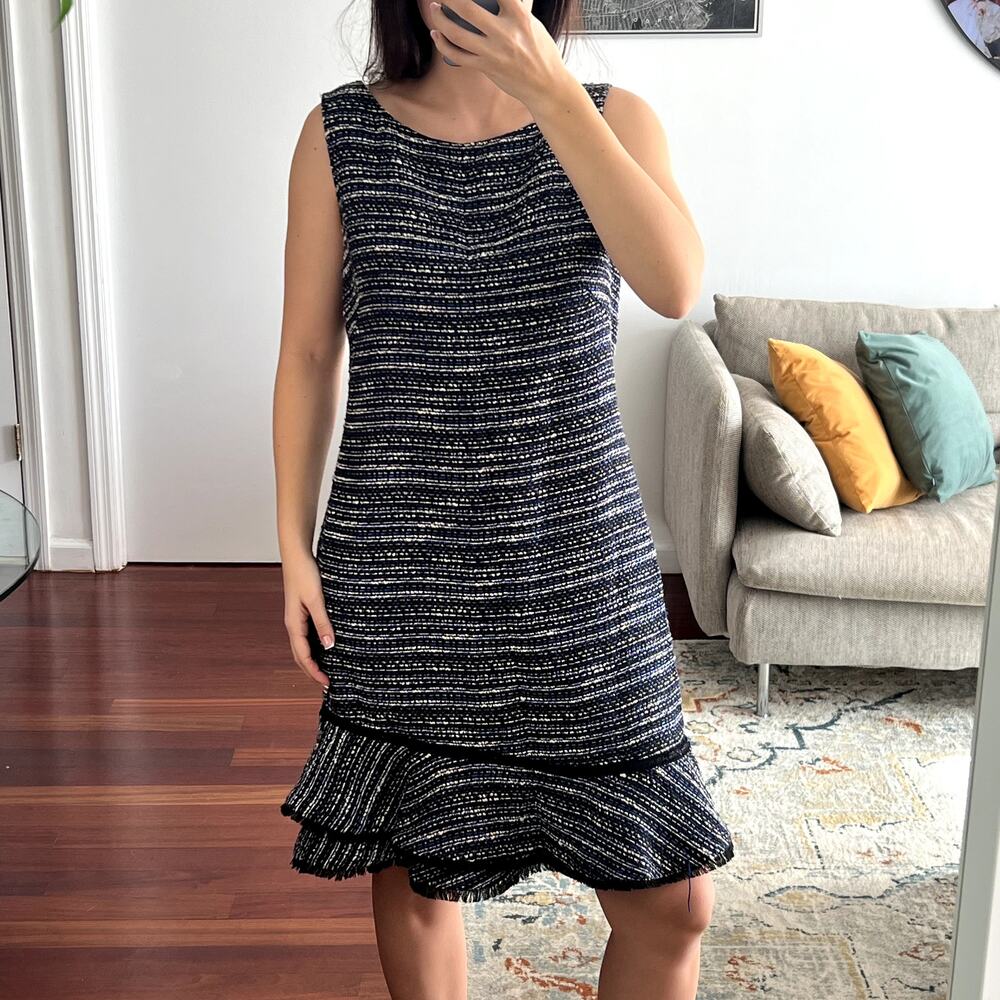 Karl Lagerfeld mini tweed sleeveless dress size 10 black blue white